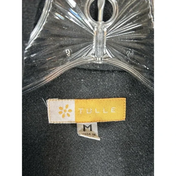 Anthropologie Tulle Peacoat Black Wool Longline M Polka Dot Lining Button Pocket - Picture 4 of 8